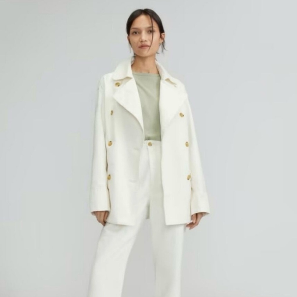 Everlane Organic Cotton Herringbone Jacket Bone White Utility Trench Size M